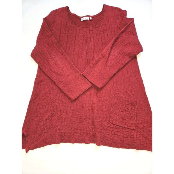 Habitat Red Cotton Linen Lagenlook Tunic Sweater size XL One Pocket - Picture 1 of 13